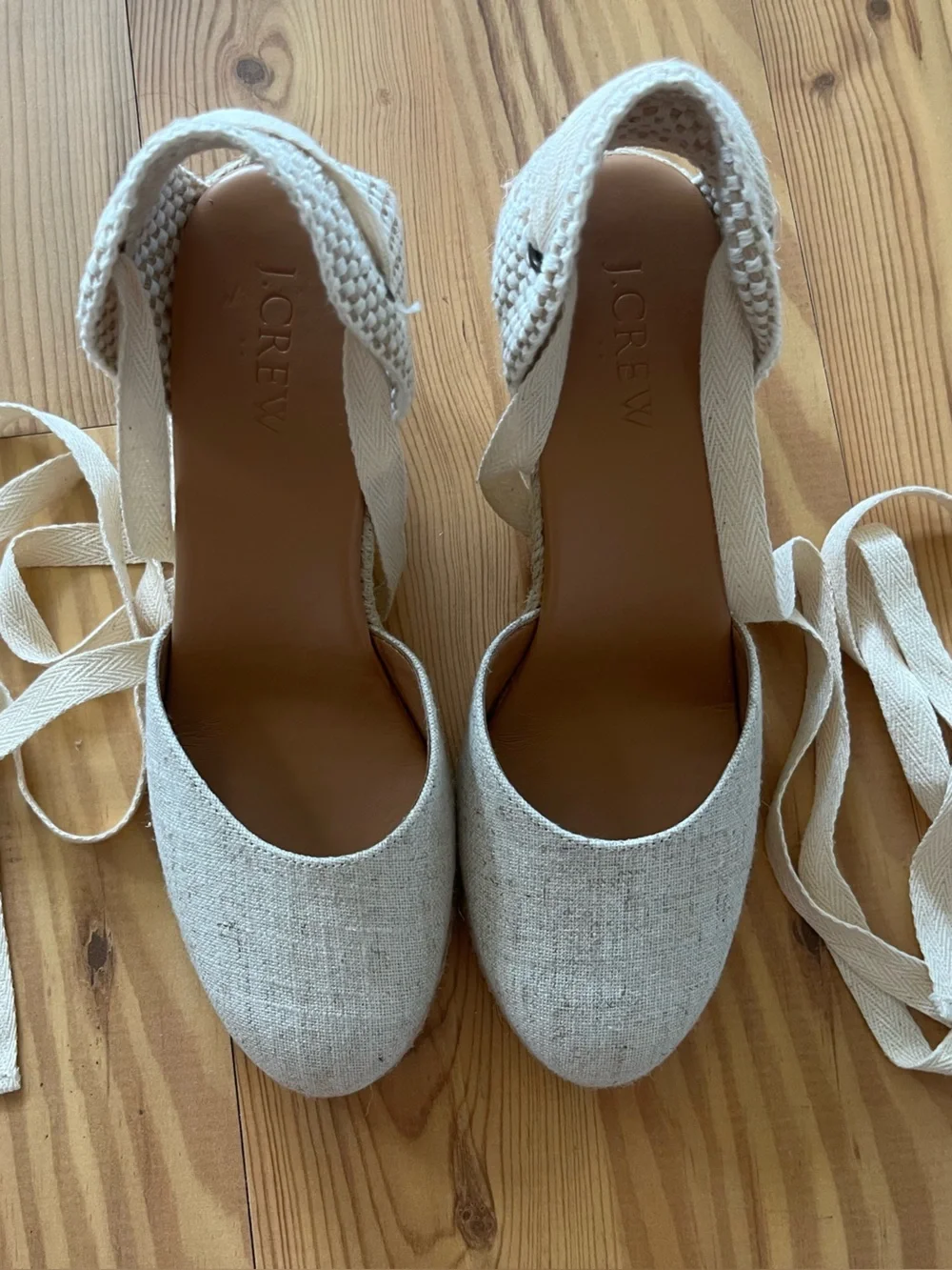J. Crew Cream Espadrille Tie-Ankle Flats